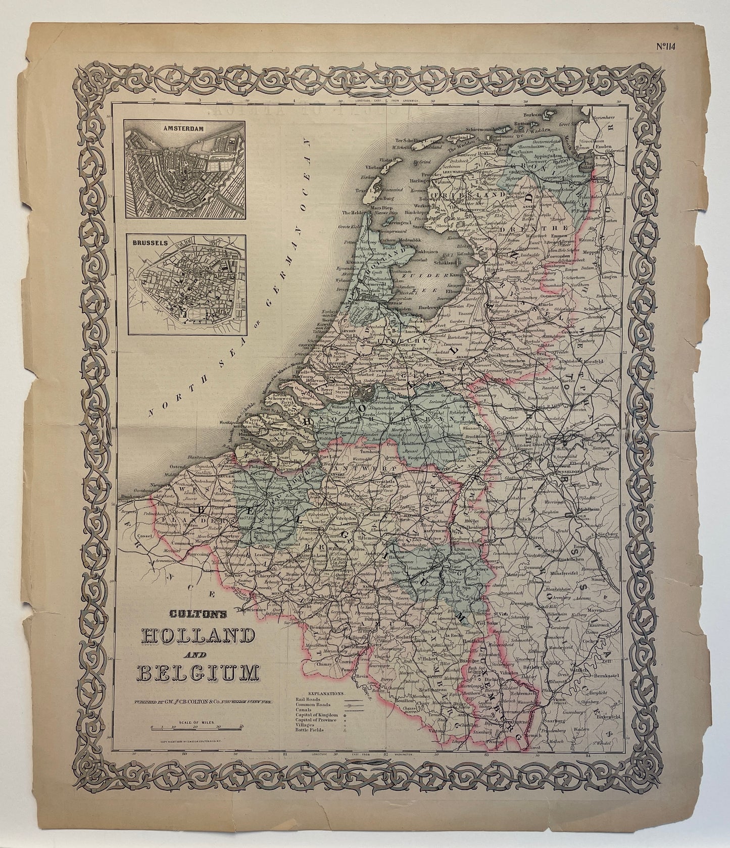 Antique 1886 Colton's Holland and Belgium map