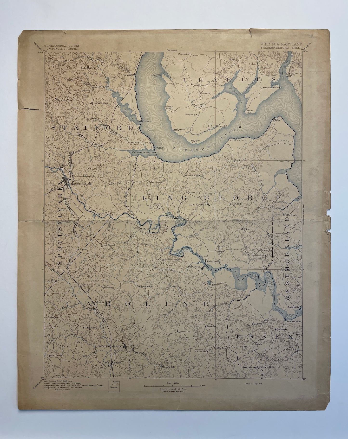 Antique 1894 map of Fredericksburg, VA