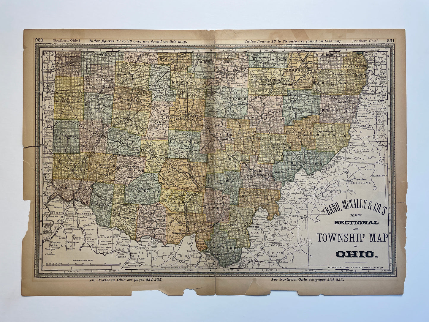 Antique 1881 Rand, McNally & Co's New Sectional and Township Map of Ohio