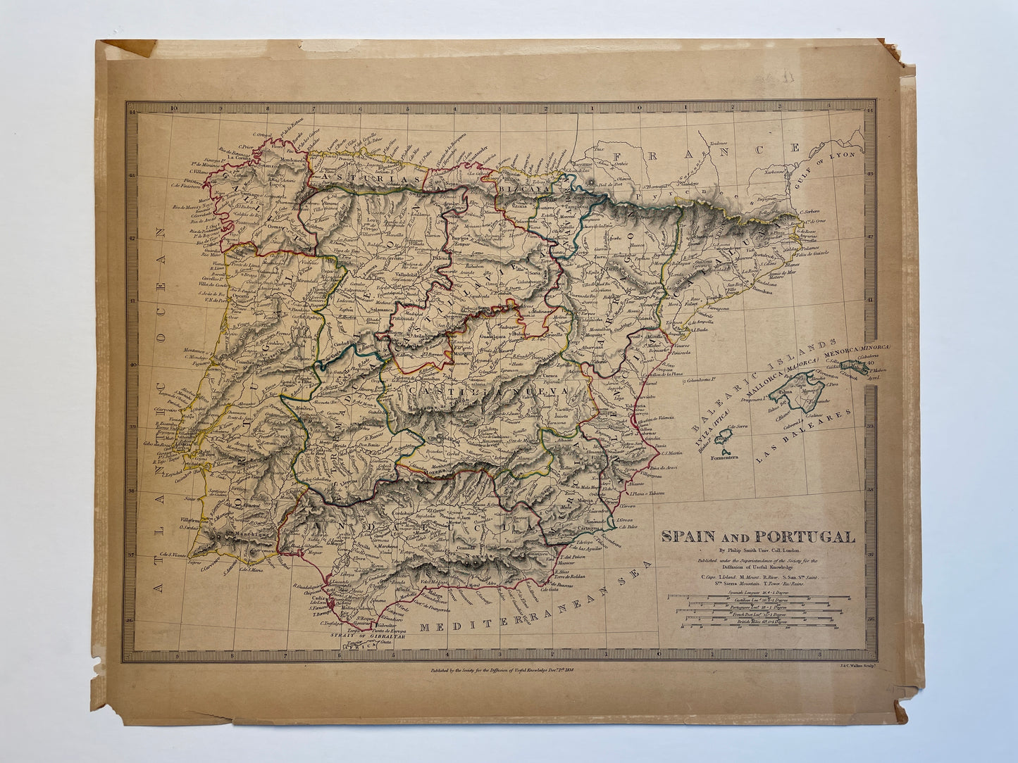 Antique 1838 map of Spain and Portugal