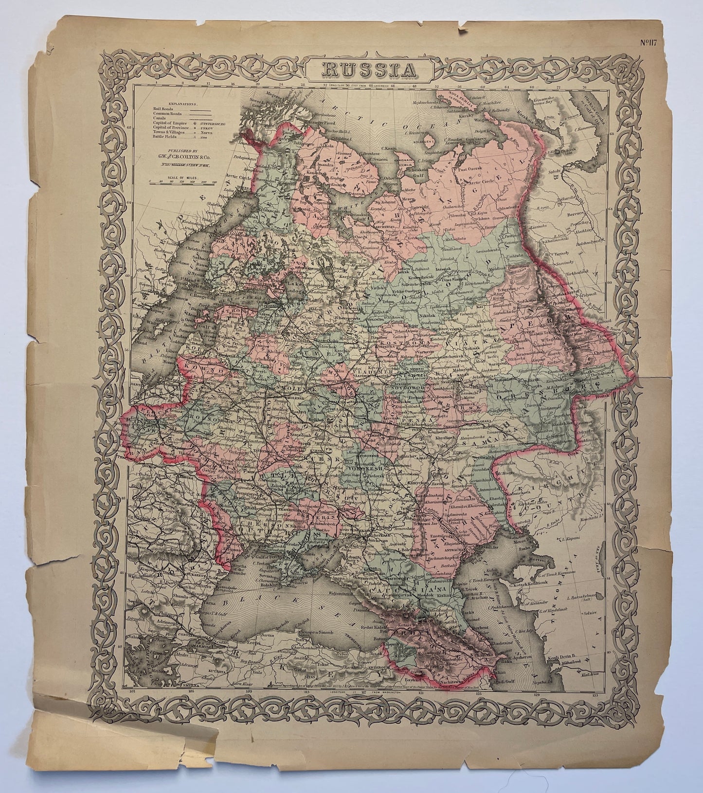 Antique 1855 map of Russia