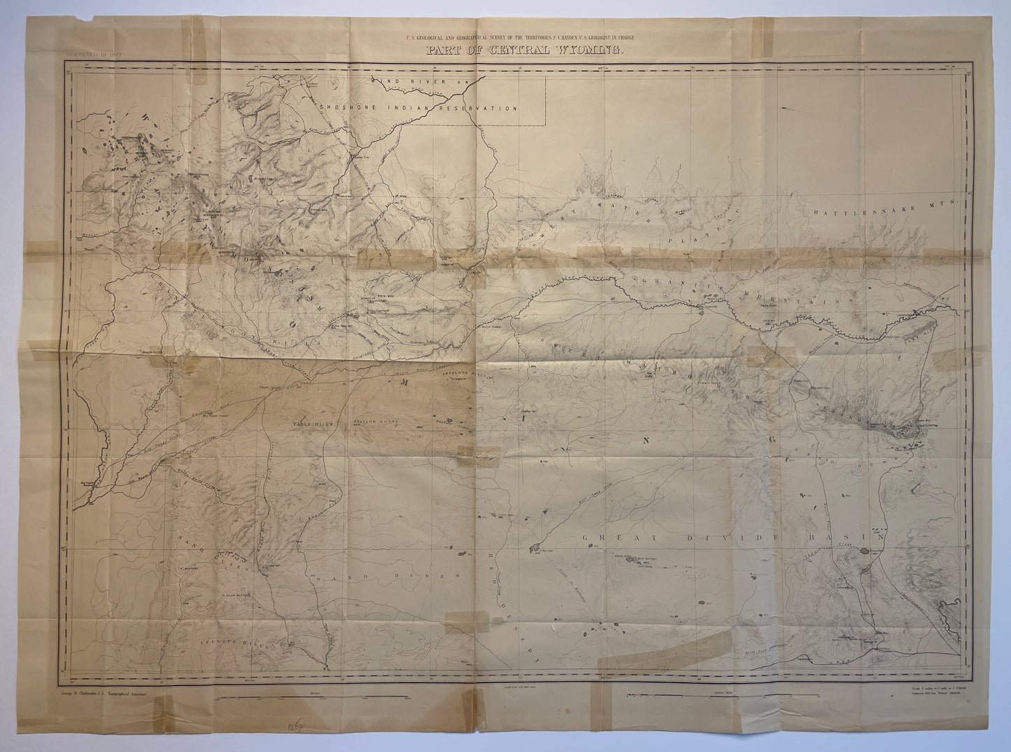 Antique 1877 part of central Wyoming map
