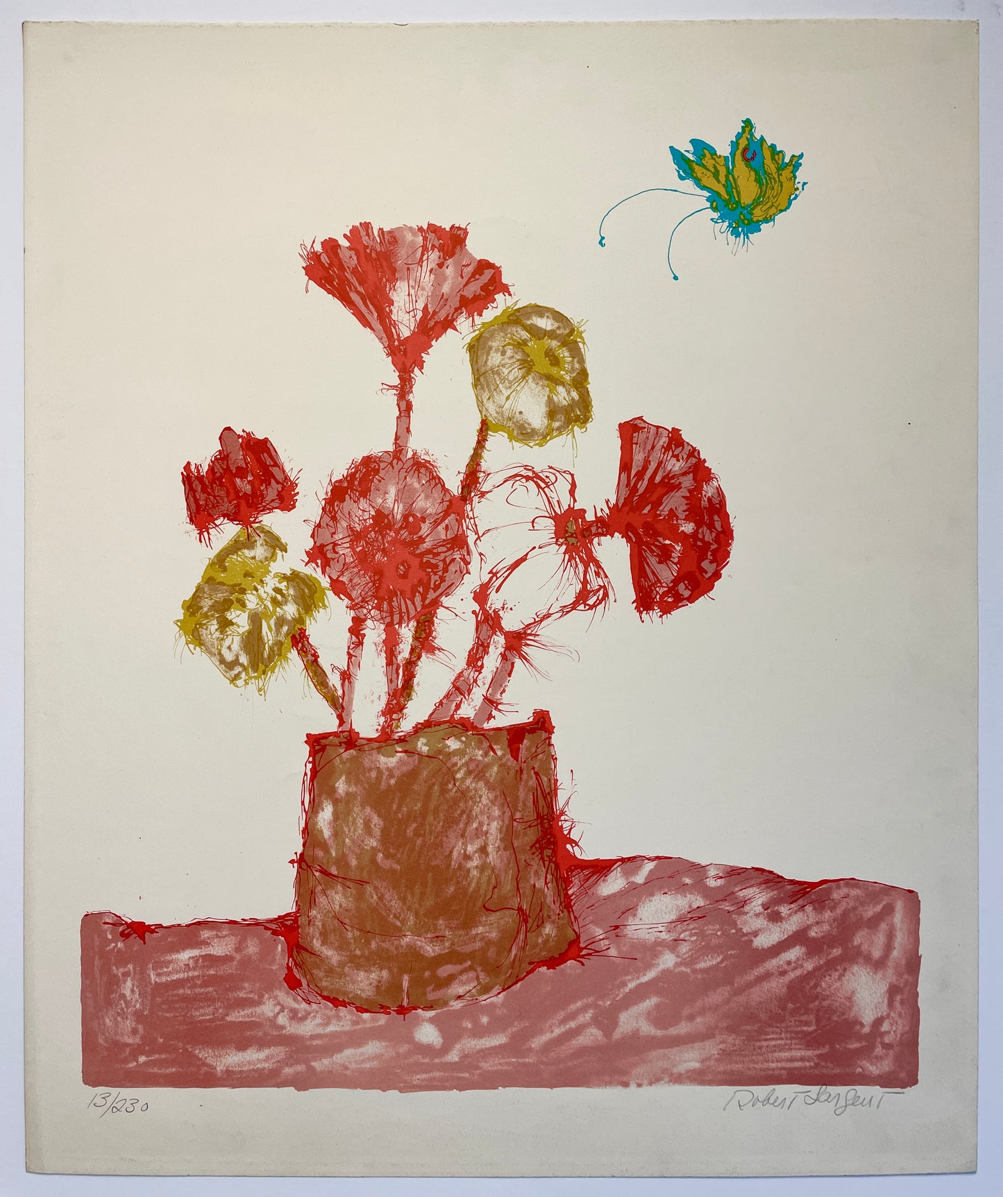 Robert Sargent butterfly and flowers lithograph