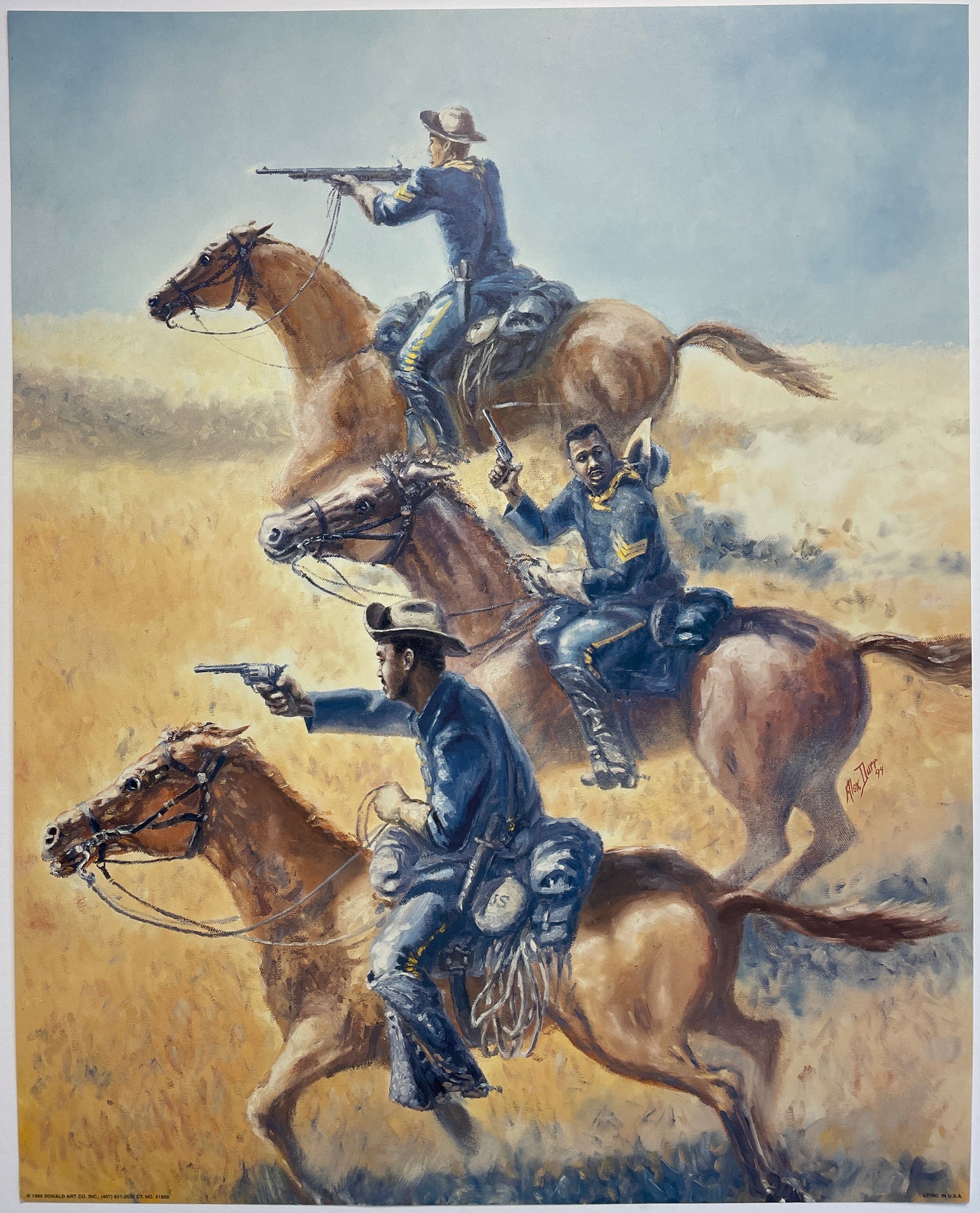 Three Buffalo Soldiers Mounted On Horseback #1